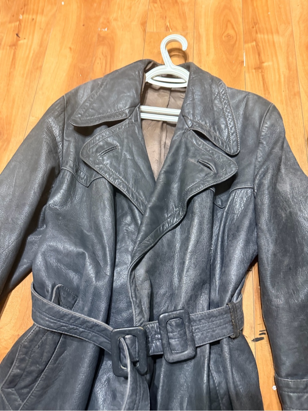 Vintage Black Leather Trench Coat, made in Germany form 40’s-50’s